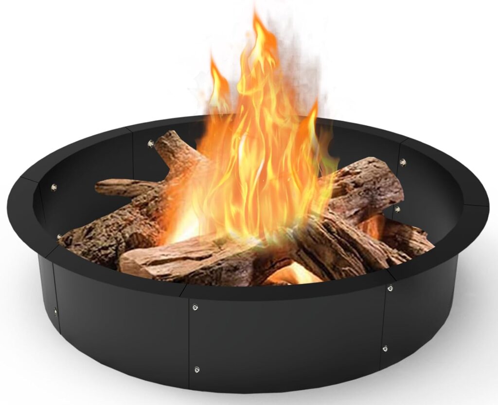 Koutemie Outdoor Fire Pit Ring Liner 40-Inch Outer/36-Inch Inner Diameter, Heavy Duty Solid Metal Steel Round Firepit Rim Insert for Outside DIY Campfire Ring Above or In-Ground, Black