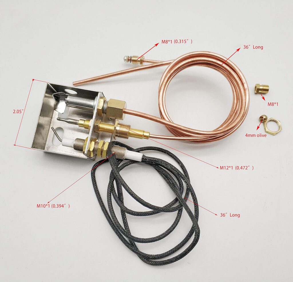 MENSI Propane Gas Fireplaces Fire Pits DIY Safety Replacement Part Pilot Burner Assembly For Propane Igniter Kit M8x1 Thermocoupler with OD 4mm Copper Tube Connection