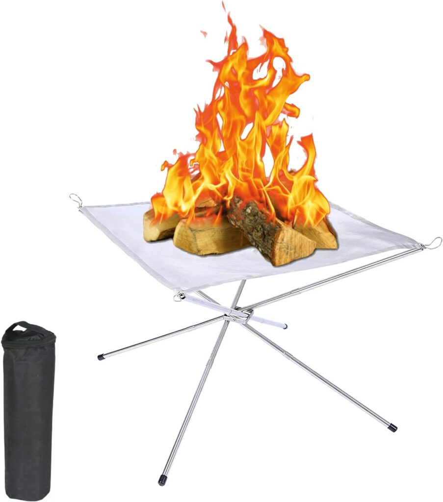 Meshscreen Portable Outdoor Fire Pit 16.5 Inch, Foldable Stainless Steel Outdoor Camping Wood Burning Accessories for Outdoor, Camping, Garden, Backyard