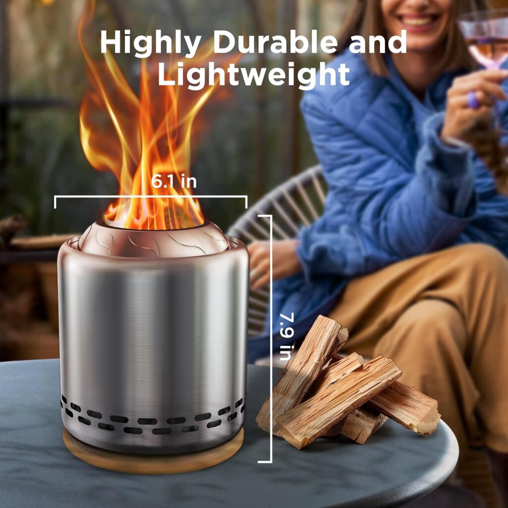 OGERY Tabletop Fire Pit with Stand 7.9 x 6.1 in, Low Smoke Stove Outdoor Table Top Firepit for Urban Suburbs, Fueled by Pellets or Wood, Portable Mini Fire Pit with Travel Bag, Stainless Steel