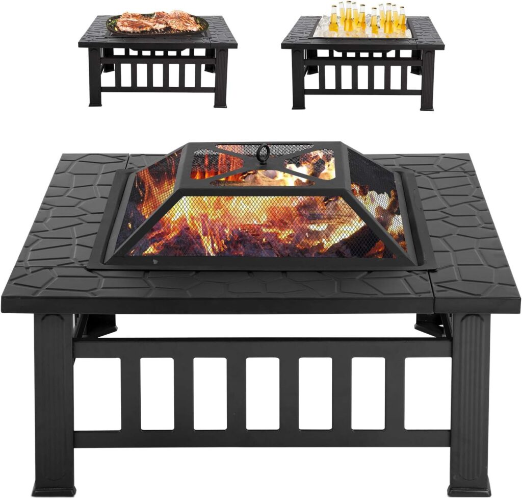 Outdoor Fire Pit MetalFire Bowl Fireplace Backyard Patio Garden Stove with Spark Screen and Safety Poker (32 inches)