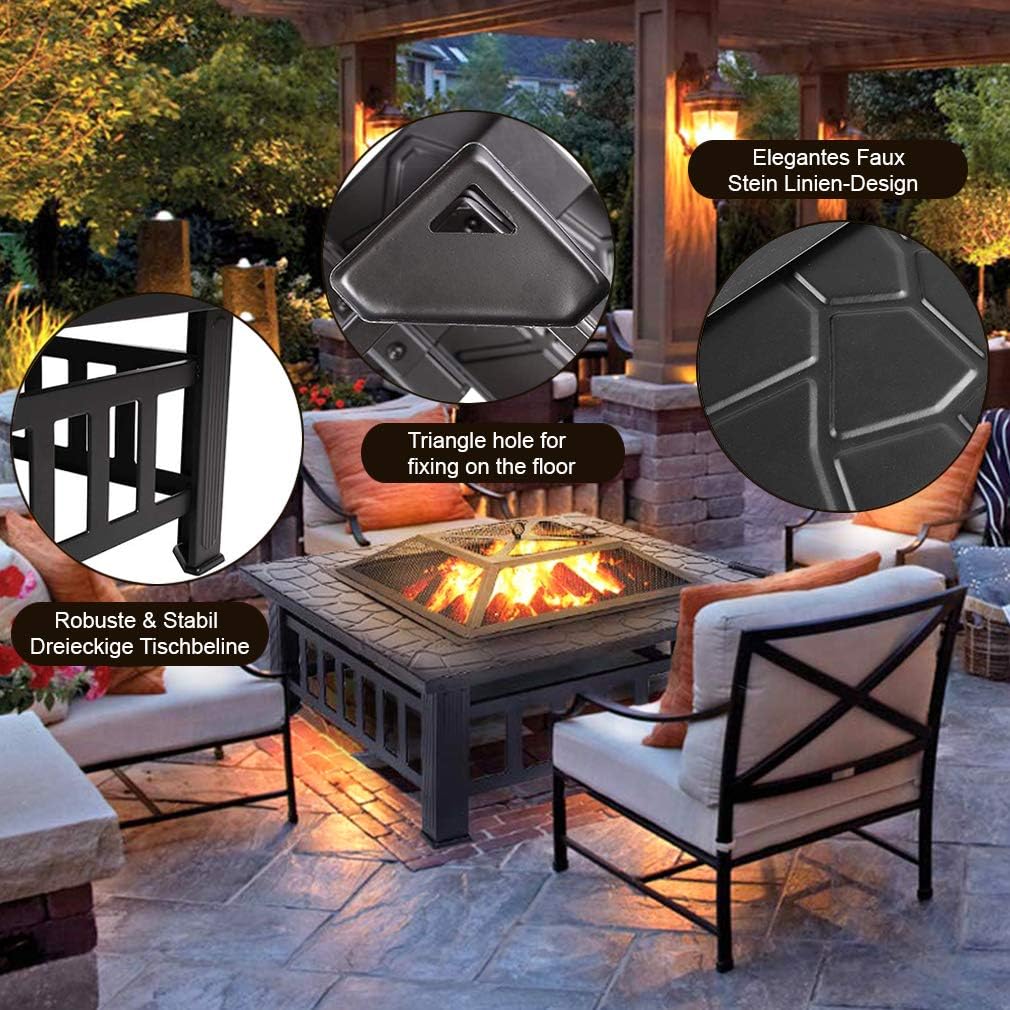 Outdoor Fire Pit MetalFire Bowl Fireplace Backyard Patio Garden Stove with Spark Screen and Safety Poker (32 inches)