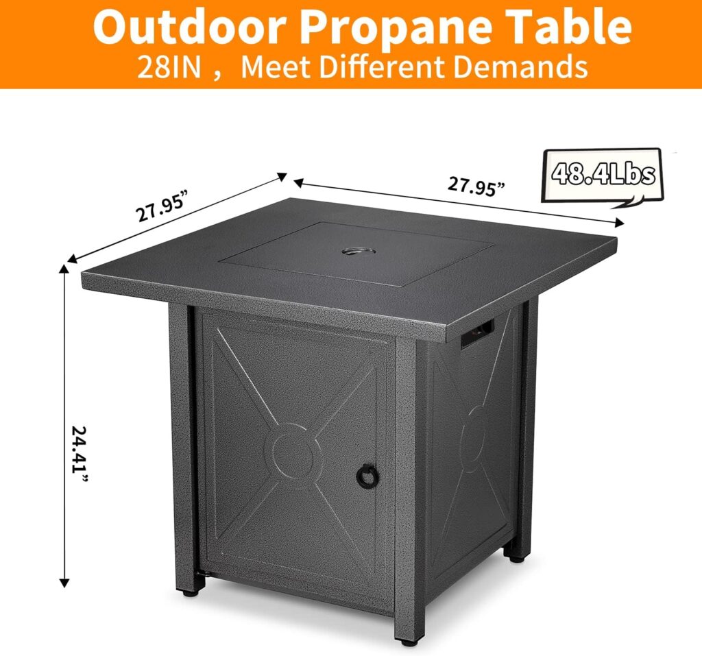 R.W.FLAME 43 Fire Pit Table,Propane Fire Pit Table with Blue Glass Rocks and Tempered Glass Wind Guard.Outdoor Gas Fire Pit Table with Lid and Rain Cover,Fire Pit for Garden/Patio/Deck,50000BTU