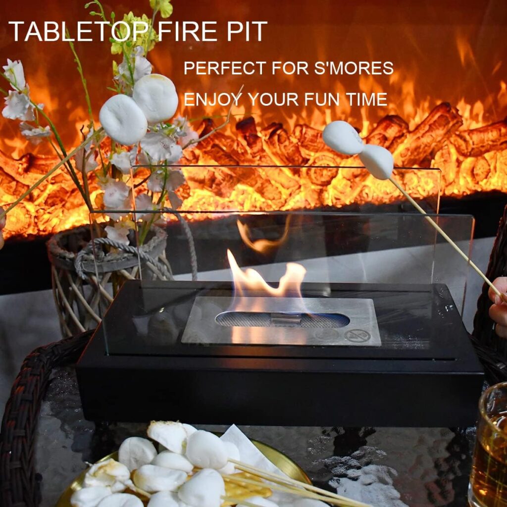 Skypatio Upgrade Portable Table Top Fire Pit, Smores Maker Tabletop Fireplace with Flame Snuffer for Patio or Indoor