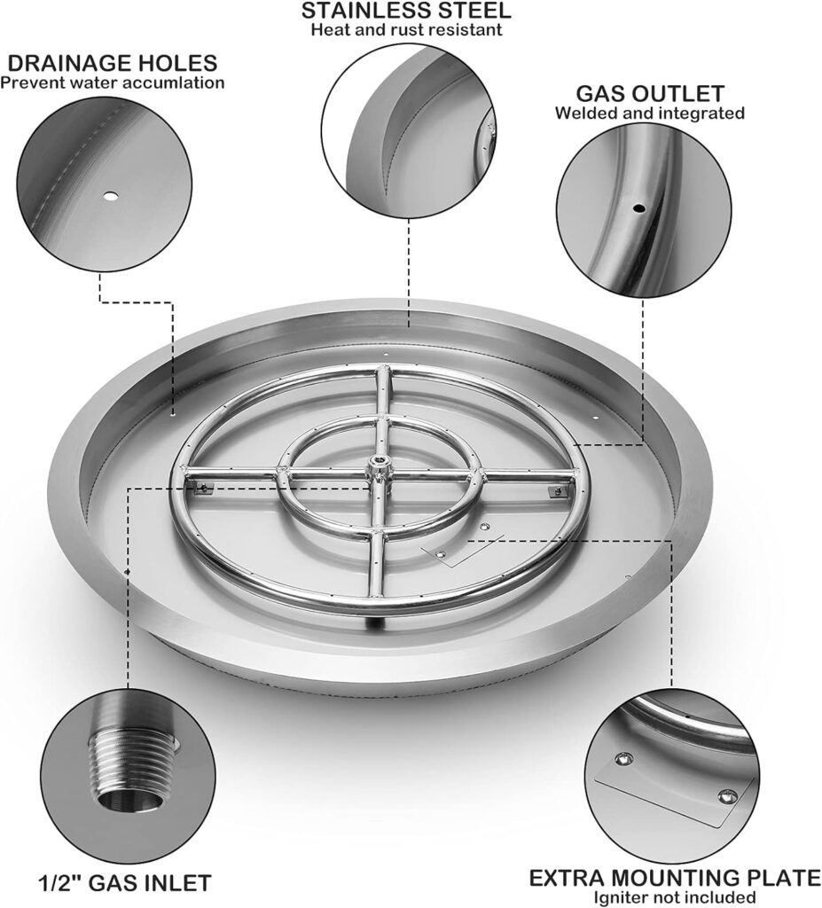 Stanbroil 25 inch Round Drop-in Fire Pit Pan with Spark Ignition Kit Propane Gas Version