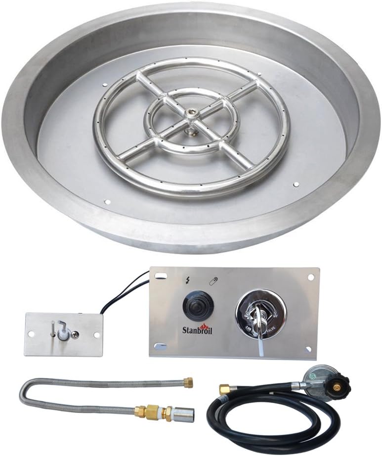 Stanbroil 25 inch Round Drop-in Fire Pit Pan with Spark Ignition Kit Propane Gas Version