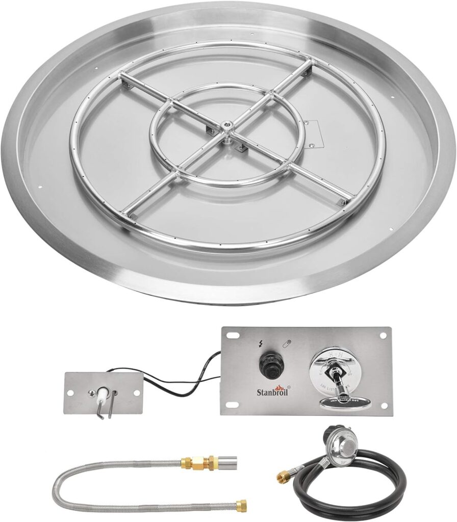 Stanbroil 31 inch Round Drop-in Fire Pit Pan with Spark Ignition Kit Propane Gas Version