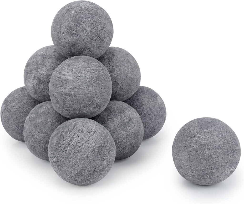 Stanbroil Ceramic Fire Balls - 4” Round Fire Stones for Fire Pit Fire Bowl and Fireplace - Set of 12, Gray