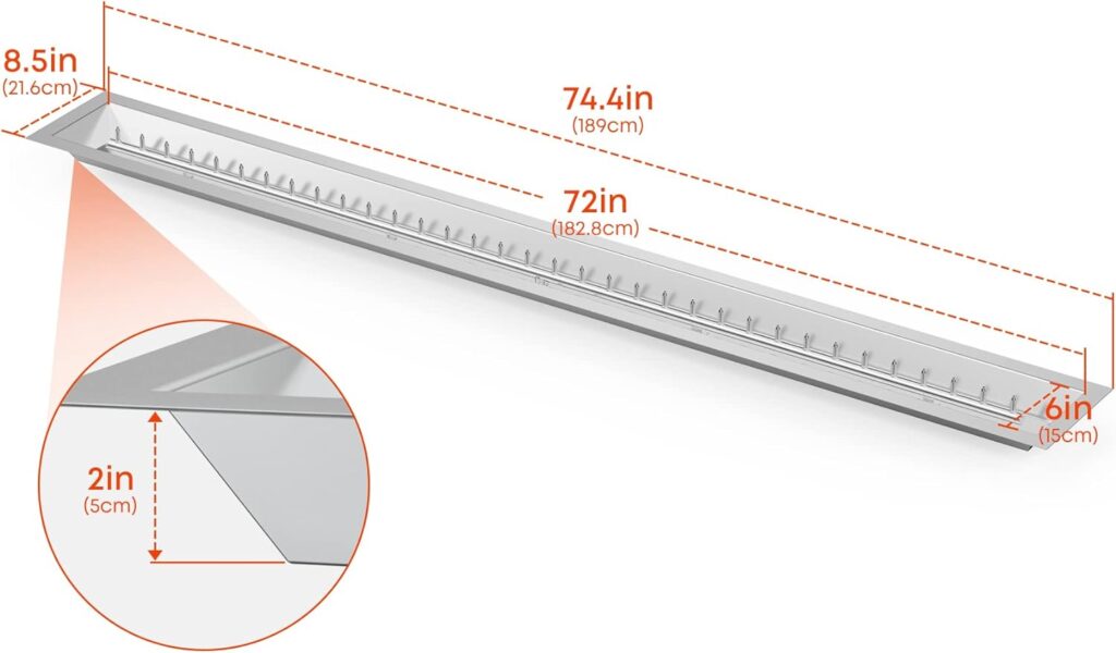 Stanbroil Linear 72 x 6 Drop-in Fire Pit Pan with Jet Burner, Upgrade Natural Gas Propane Fire Table Insert Kit, High Flame, 175k BTU Max