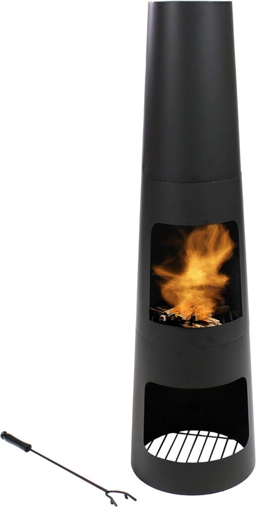 Sunnydaze 49-Inch Black Heavy-Duty Steel Chiminea with Built-in Log Storage - Includes Poker and Protective Cover