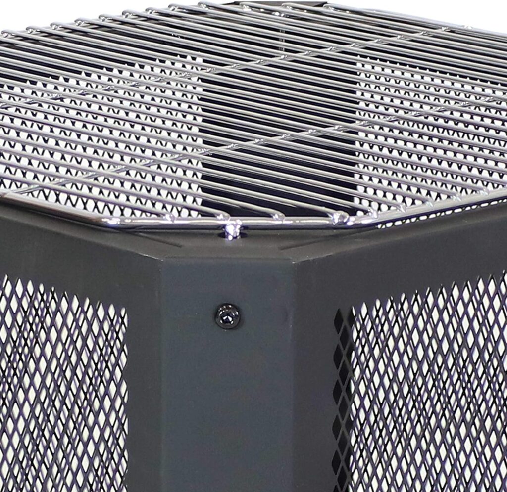 Sunnydaze Grelha 16-Inch Square Steel Fire Pit with Grilling Grate - Black Finish