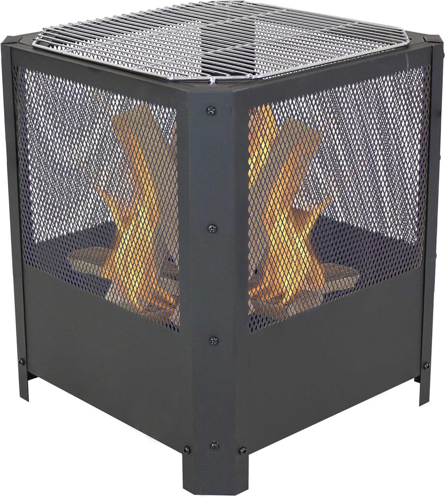 Sunnydaze Grelha 16-Inch Square Steel Fire Pit with Grilling Grate - Black Finish