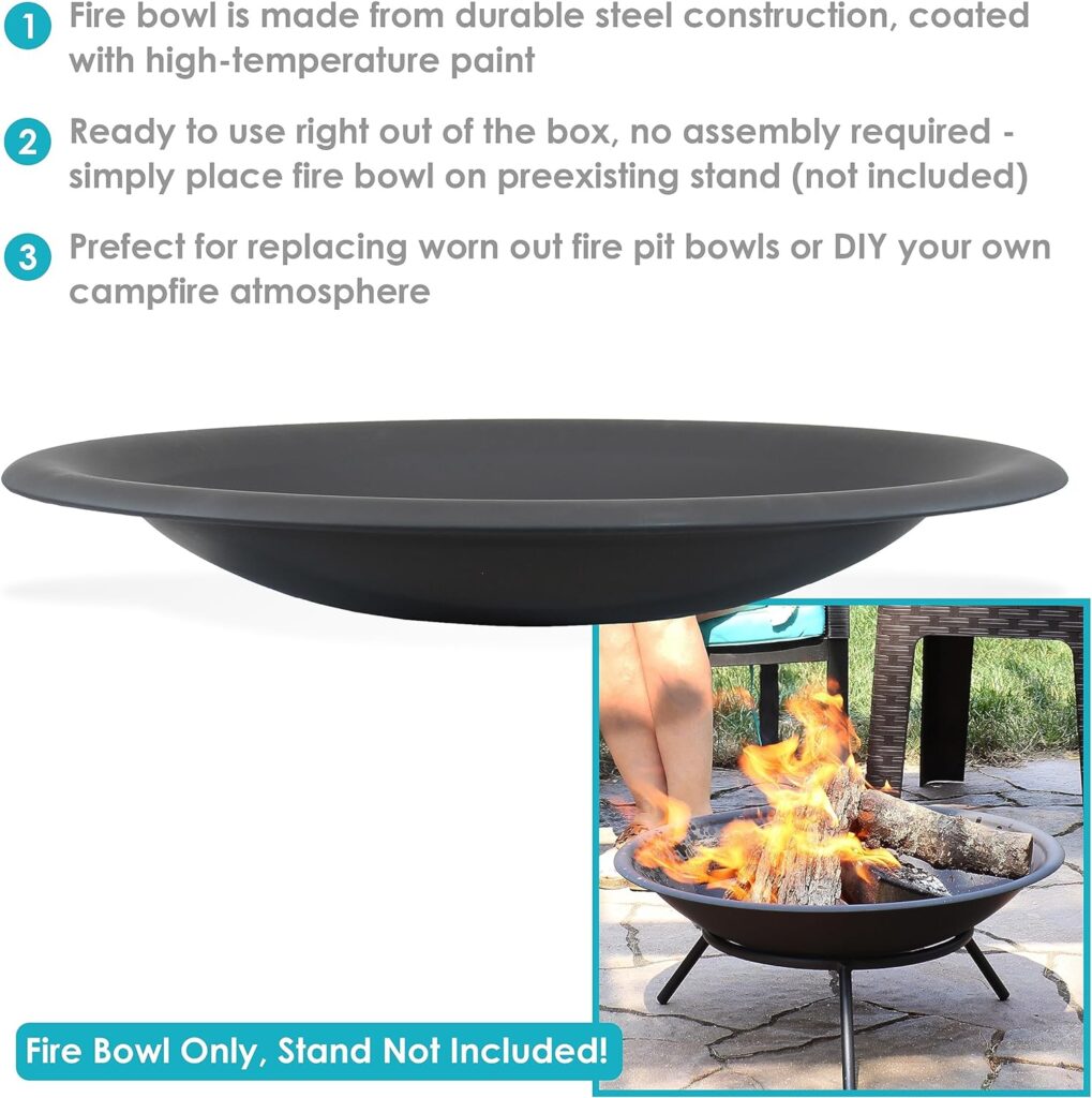 Sunnydaze Steel Replacement Fire Bowl for DIY or Existing Fire Pits - Black High-Temperature Paint Finish - 39-Inch