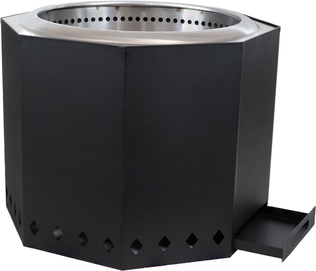 Sunnydaze Wood-Burning Smokeless Fire Pit with Log Poker - Stainless Steel Smokeless Fire Pit for The Backyard - Black - 21.5-Inch