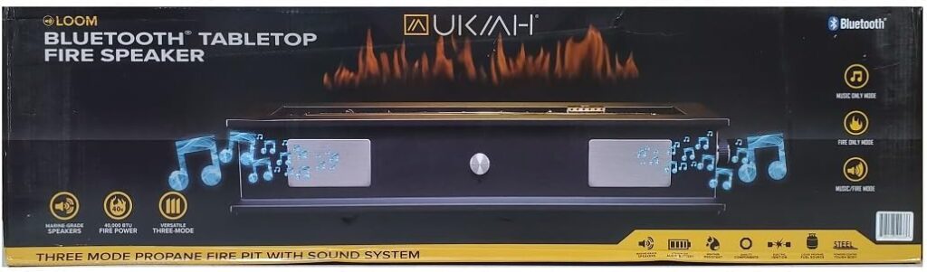 UKIAH- 60 Feet Wireless Bluetooth Tabletop Propane Fire Pit Speaker 40,000 BTU Output #TK-1003-LPS