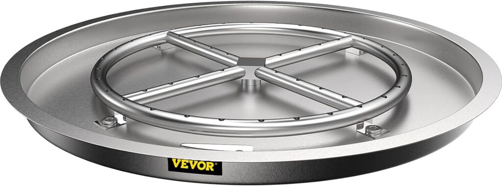 VEVOR Drop in Fire Pit Pan, 19 x 19 Round Fire Pit Burner, Stainless Steel Gas Fire Pan, Fire Pit Burner Pan w/ 1 Pack Volcanic Rock Fire Pit Insert w/ 90K BTU for Keeping Warm w/Family Friends