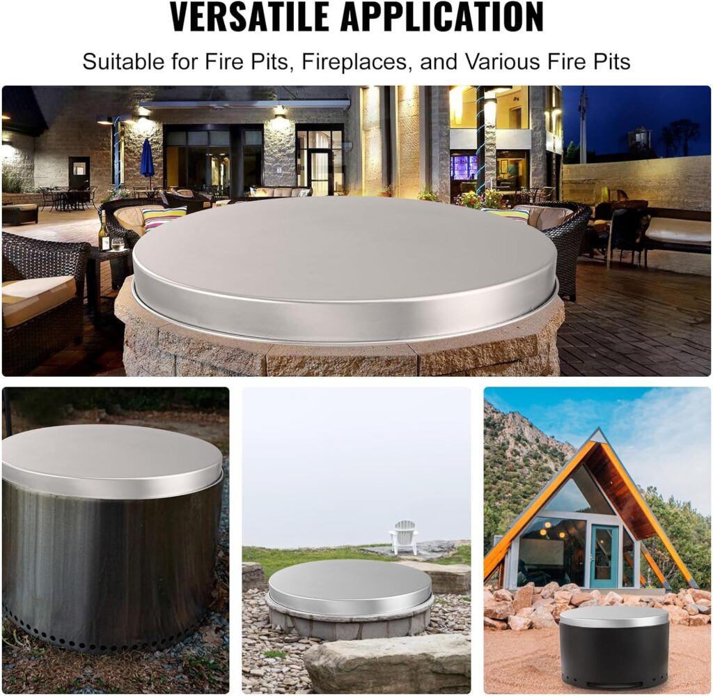 VEVOR Fire Pit Cover Lid, 20 Portable Firepit Spark Screen,Stainless Steel Steel Metal Cover, Easy-Opening Outdoor Wood Burning and Camping Stove Accessory, for Outdoor Patio Fire Pits Backyard