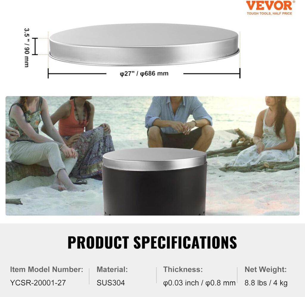 VEVOR Fire Pit Cover Lid, 20 Portable Firepit Spark Screen,Stainless Steel Steel Metal Cover, Easy-Opening Outdoor Wood Burning and Camping Stove Accessory, for Outdoor Patio Fire Pits Backyard