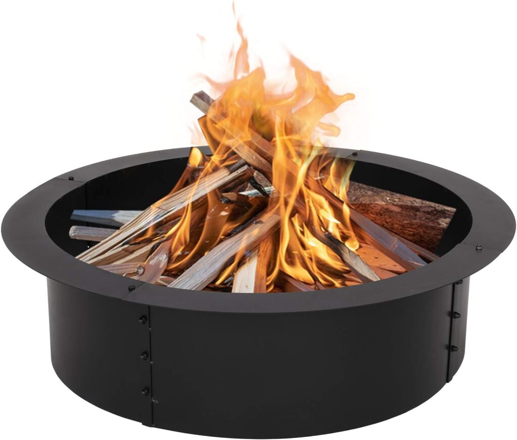 VINGLI Galvanized Fire Pit Ring 3.0mm Thick Heavy Duty Solid Steel 30-Inch Inner 36-Inch Outer, Metal Fire Pit Liner DIY Campfire Ring Above or In-Ground for Outdoor, Backyard