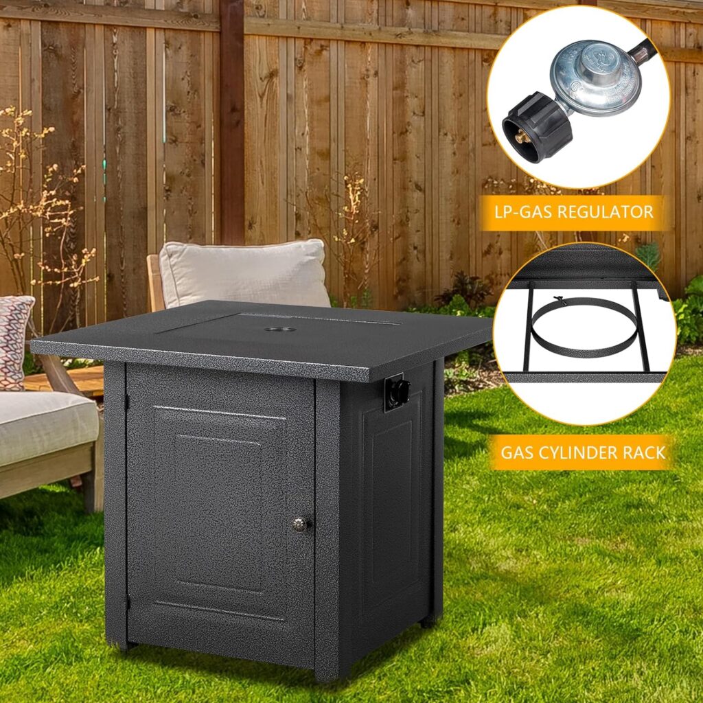 VINGLI Propane Fire Pit, 28 Gas Firepit Table, 40,000 BTU Outdoor Fire Pit Table with Lid and Volcanic Stone, Cover, Unique Finish for Patio Garden or Thanksgiving - Black