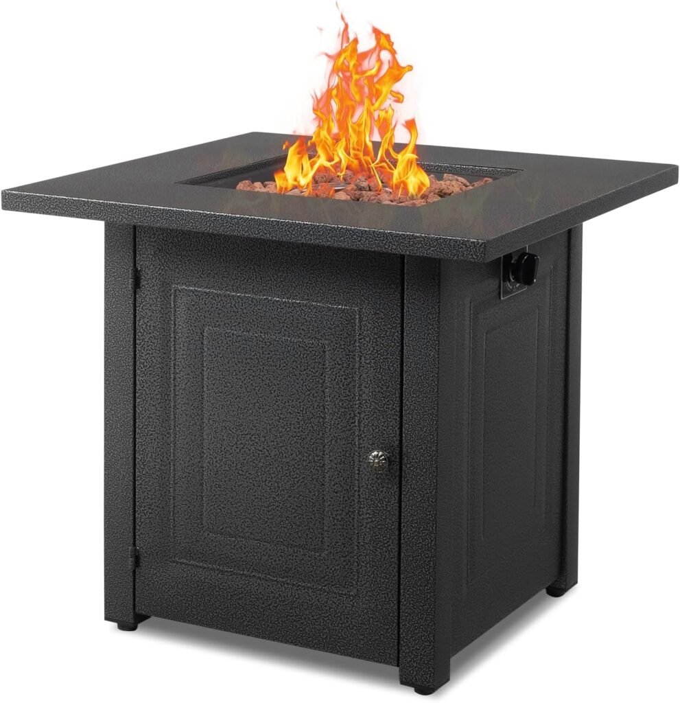 VINGLI Propane Fire Pit, 28 Gas Firepit Table, 40,000 BTU Outdoor Fire Pit Table with Lid and Volcanic Stone, Cover, Unique Finish for Patio Garden or Thanksgiving - Black