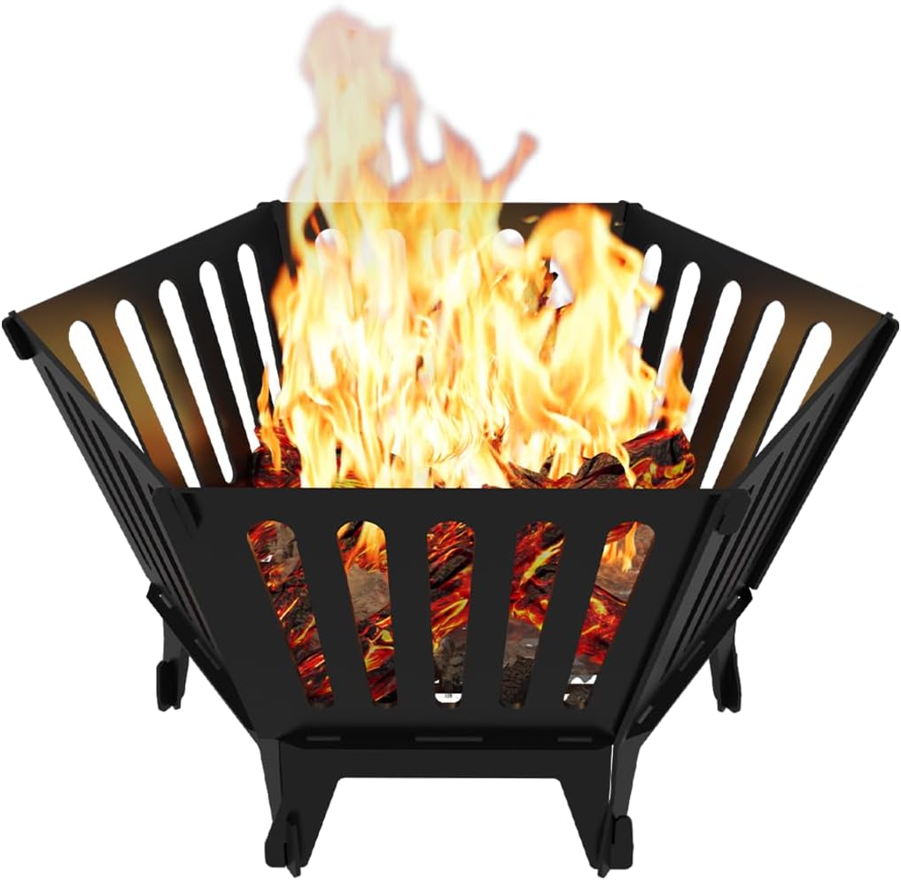 Waaliji 22.5 Inch Portable Plug Fire Pit for Camping, Detachable Outdoor Wood Burning Firepit with Carrying Bag for Outside Patio Heating, Picnic, Bonfire and BBQ