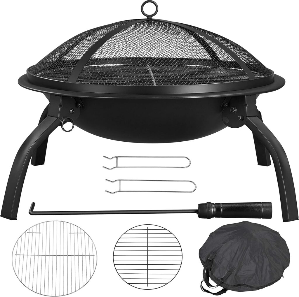 Yaheetech Fire Pits 29in Fire Pit for Outside Round Wood Burning Burning Firepits Fire Bowl with Spark Screen for BBQ Backyard Patio Camping, Black