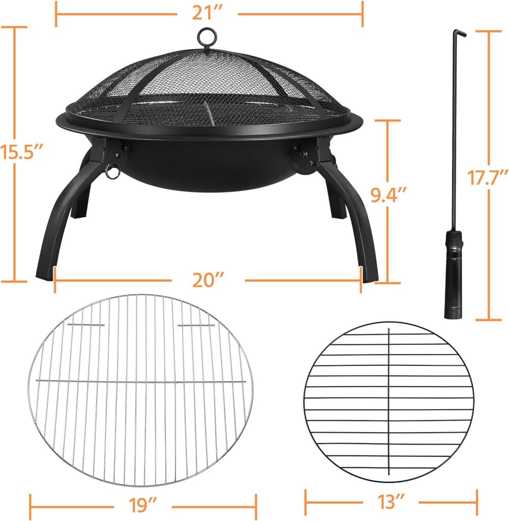 Yaheetech Fire Pits 29in Fire Pit for Outside Round Wood Burning Burning Firepits Fire Bowl with Spark Screen for BBQ Backyard Patio Camping, Black