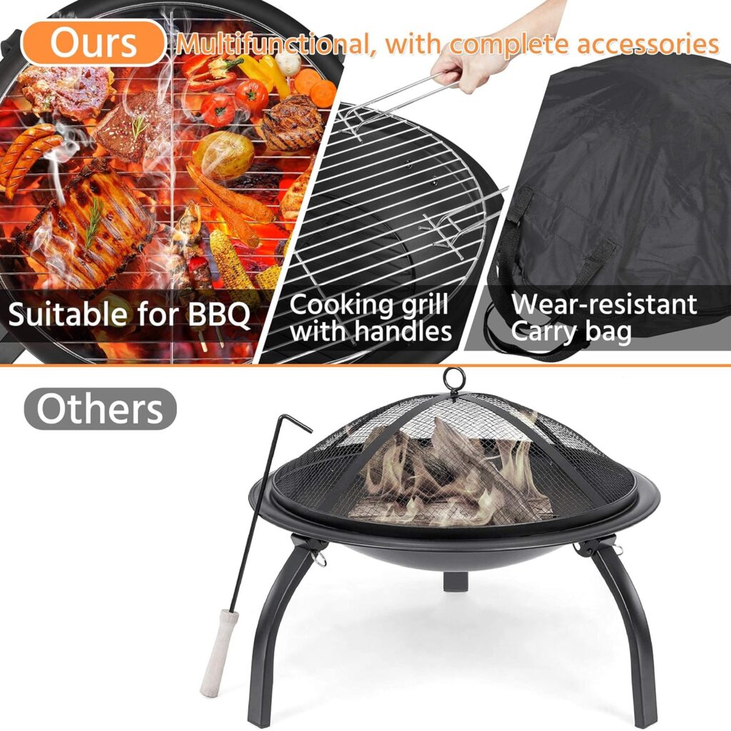 Yaheetech Fire Pits 29in Fire Pit for Outside Round Wood Burning Burning Firepits Fire Bowl with Spark Screen for BBQ Backyard Patio Camping, Black