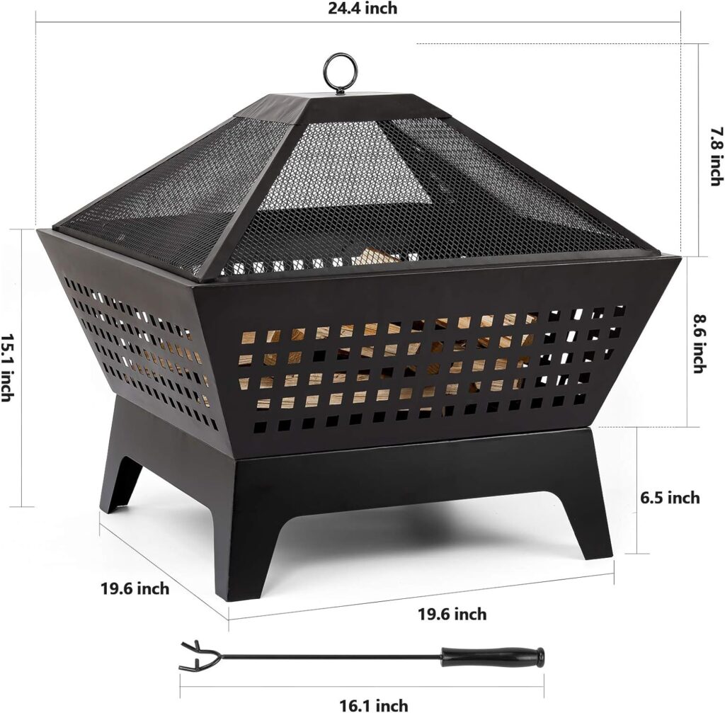 AMAGABELI GARDEN  HOME Fire Pit with Waterproof Cover Outdoor Wood Burning 24.4in Black