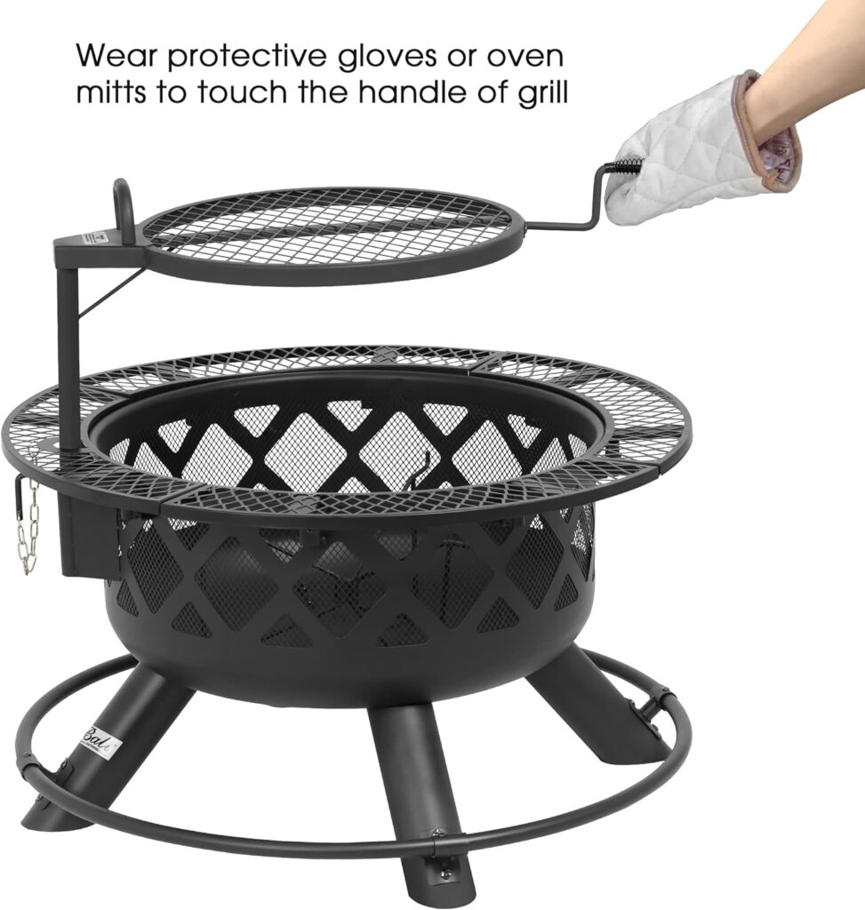 BALI OUTDOORS Wood Burning Fire Pit with Quick Removable Cooking Grill, Black, 32in