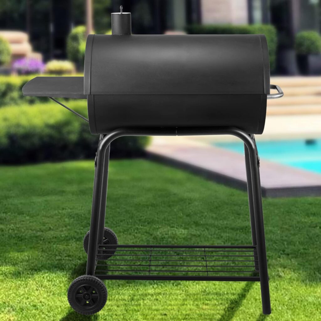 Charcoal Grills Outdoor BBQ Grill, Barrel Charcoal Grill with Side Table, with Nearly 500 Sq.In. Cooking Grid Area, Outdoor Backyard Camping Picnics, Patio and Parties, Black by DNKMOR