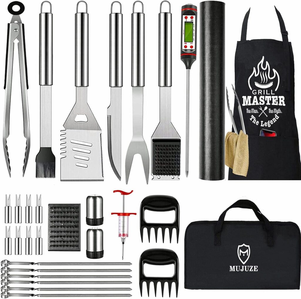 Grill Utensils Set,BBQ Grilling Accessories, Grill Set Gifts for Men Grill Tools, MUJUZE Barbeque with Apron, Stainless Steel Grill Kit Set Gifts for Men or Dad (Style 1)