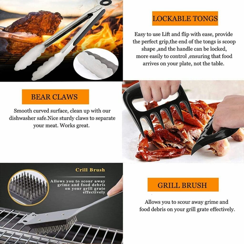 Grill Utensils Set,BBQ Grilling Accessories, Grill Set Gifts for Men Grill Tools, MUJUZE Barbeque with Apron, Stainless Steel Grill Kit Set Gifts for Men or Dad (Style 1)