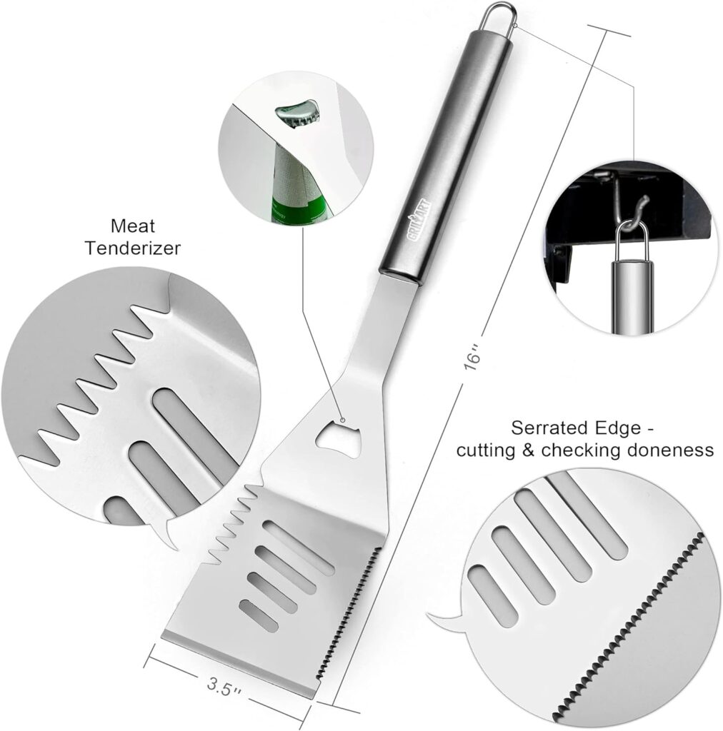 GRILLART Grill Tools Grill Utensils Set - 3PCS BBQ Tools, Stainless Barbeque Grill Accessories - Spatula/Tongs/Fork, with Insulated Glove, Ideal BBQ Set Grilling Tools for Outdoor Grill, Gifts for Men