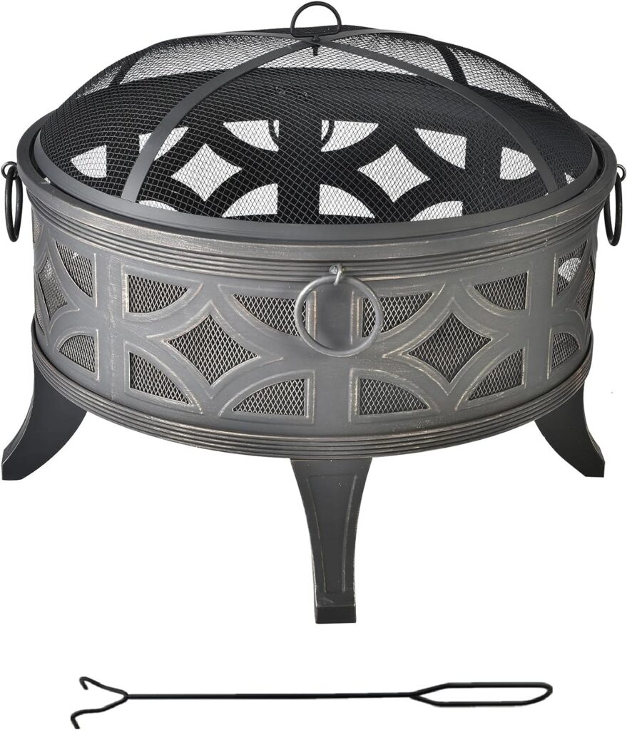 MTB Outdoor 26 Inch Fire Pit Wood Burning Black, with Rubbed Bronze Finish Outdoor Bonfire Pit