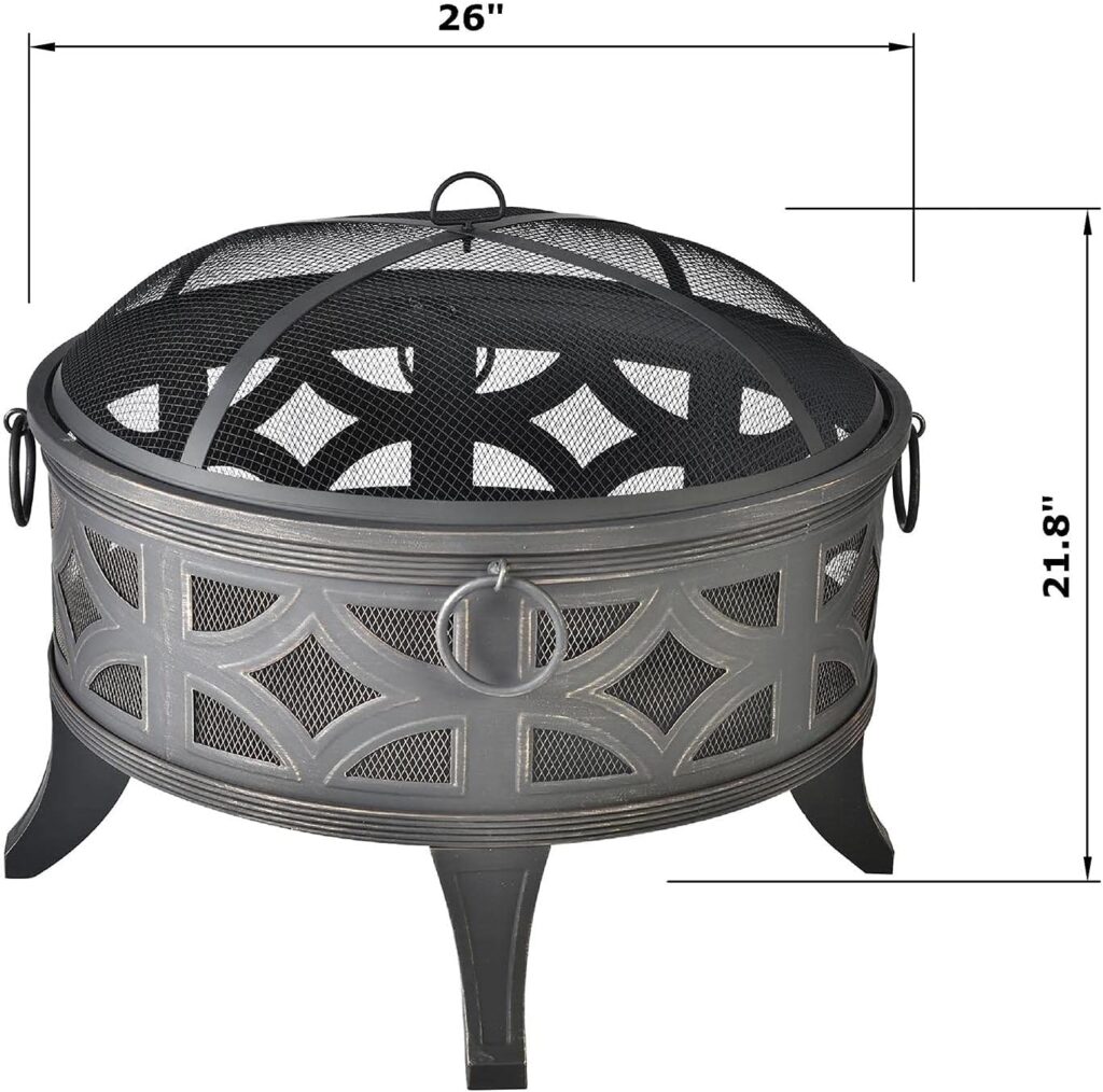 MTB Outdoor 26 Inch Fire Pit Wood Burning Black, with Rubbed Bronze Finish Outdoor Bonfire Pit