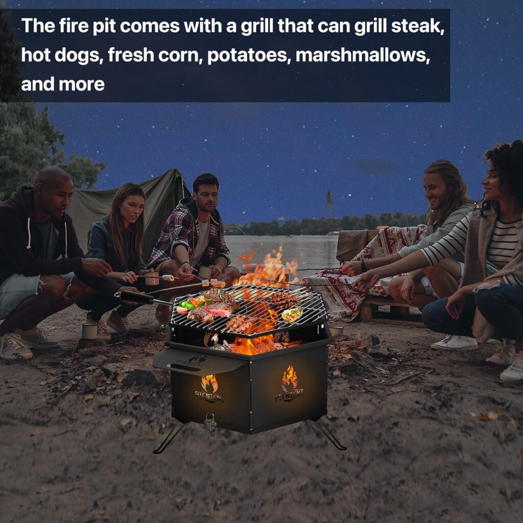 Outdoor Firepit with Grill, Wood Burning Fire Pits, Metal Fire Pit are Used for Garden Picnic, Camping Bonfire, Backyard Parties, BBQ Outdoor Firepit,Black