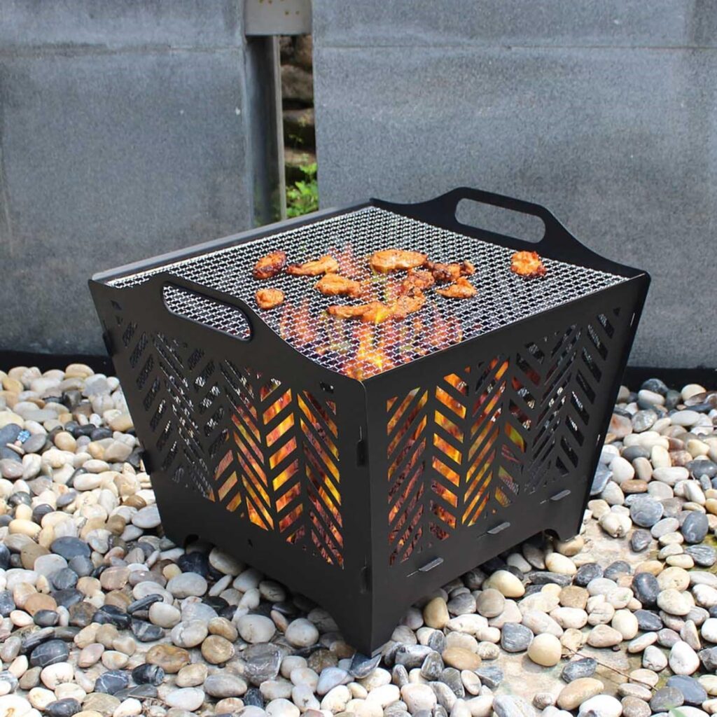 OutVue 20 inch Fire Pits for Outside with Grill  Storage Bag,Portable Fire Pit,Wood Burning Fire Pit with Poker  Spark Screen, Firepit for Outdoor, Patio, Yard, Garden, Camping