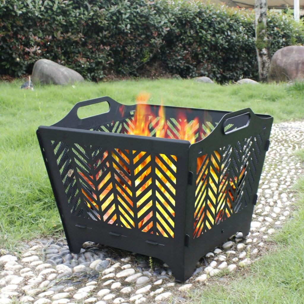 OutVue 20 inch Fire Pits for Outside with Grill  Storage Bag,Portable Fire Pit,Wood Burning Fire Pit with Poker  Spark Screen, Firepit for Outdoor, Patio, Yard, Garden, Camping