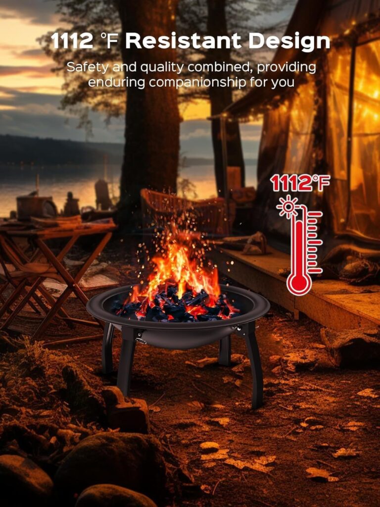 PROUS Outdoor Fire Pit, 22in Foldable Wood Burning Fire Pit, Portable Fire Pit for Camping with Carry Bag, Spark Screen  Poker, Pack Grill, Folding Legs for Camping, Picnic, Bonfire