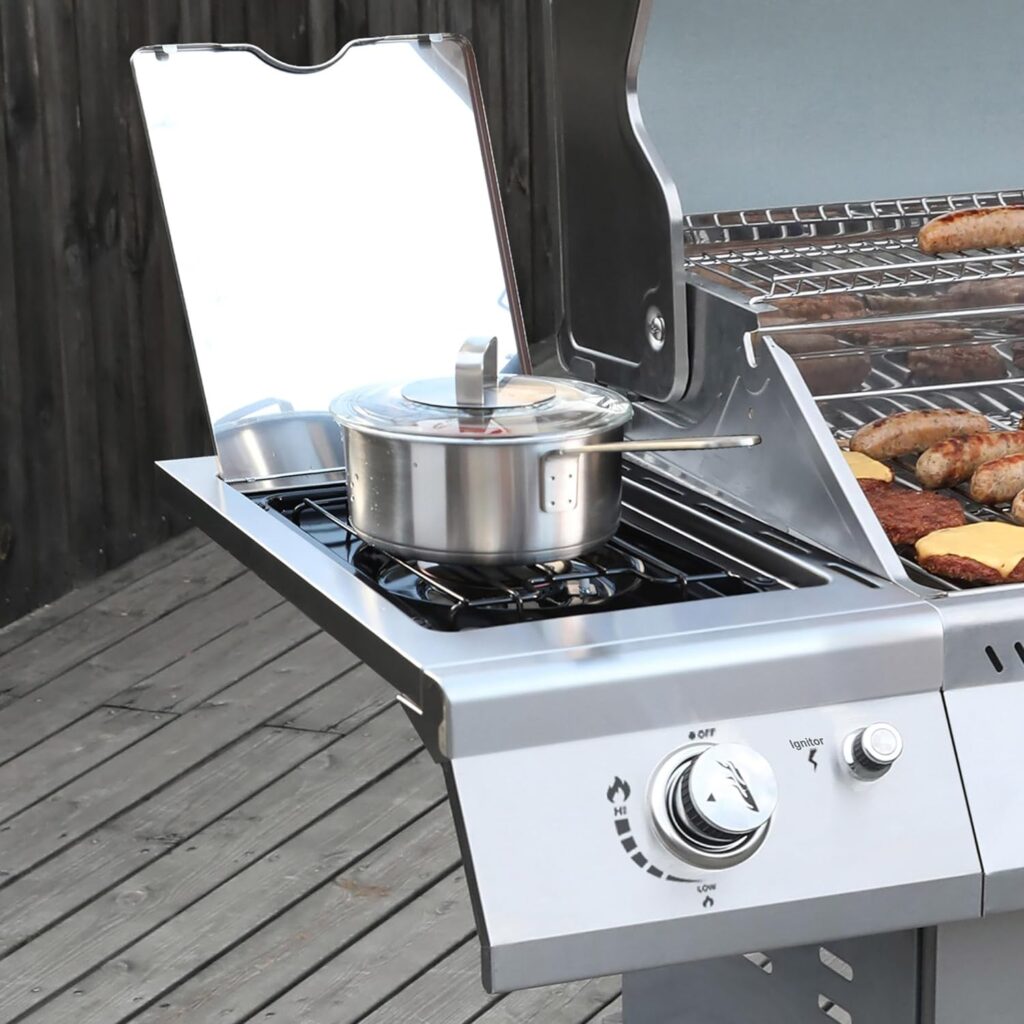 Royal Gourmet GA4402S Stainless Steel 4-Burner BBQ Propane Gas Grill, 54000 BTU Cabinet Style Gas Grill with Sear Burner and Side Burner, Perfect for Patio Garden Picnic Backyard Party, Silver