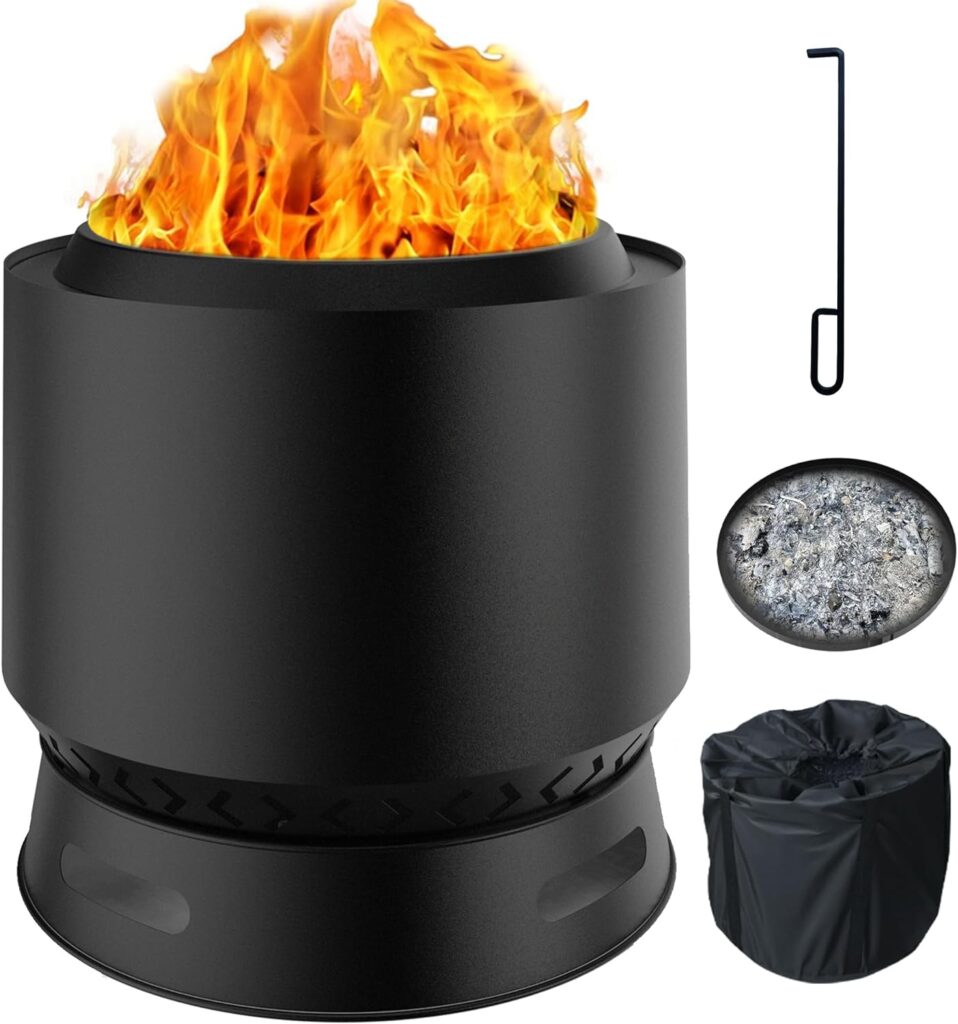 Smokeless Fire Pit, 20 in Wood Burning Fire Pit with Removable Ash Pan and Carry Bag, Large Steel Outdoor Fire Pit Portable Fire Pit for Backyard, Patio, Garden Picnic, Camping and Bonfire