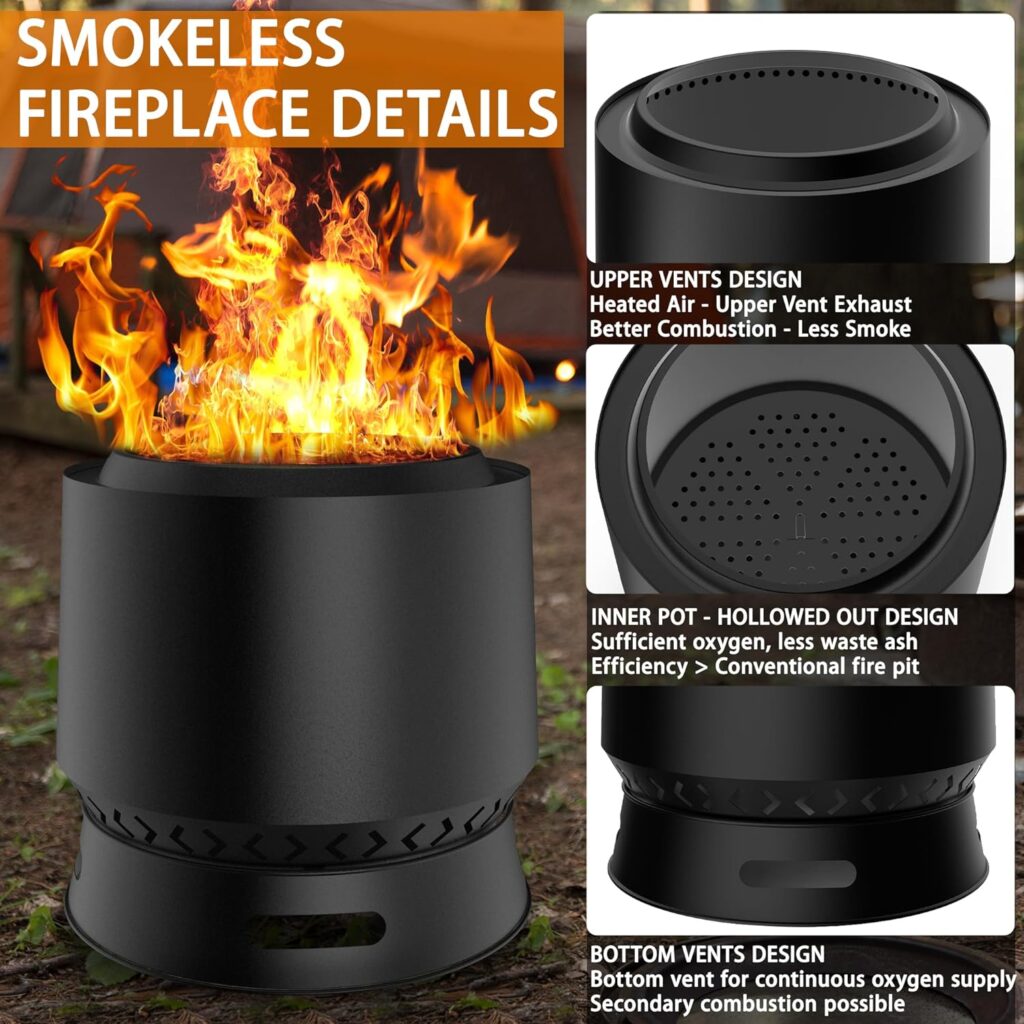 Smokeless Fire Pit, 20 in Wood Burning Fire Pit with Removable Ash Pan and Carry Bag, Large Steel Outdoor Fire Pit Portable Fire Pit for Backyard, Patio, Garden Picnic, Camping and Bonfire