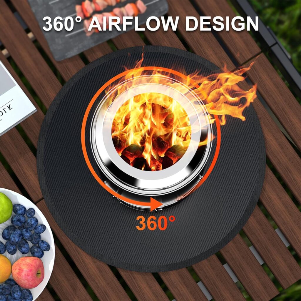 Tabletop Fire Pit with Heat Resistant Glove, Tabletop Solo Fire Pit Low Smoke for Indoor and Outdoor, Fueled by Pellets or Wood, Stainless Steel Stove with Fire Mat, Heat Resistant Glove, Travel Bag