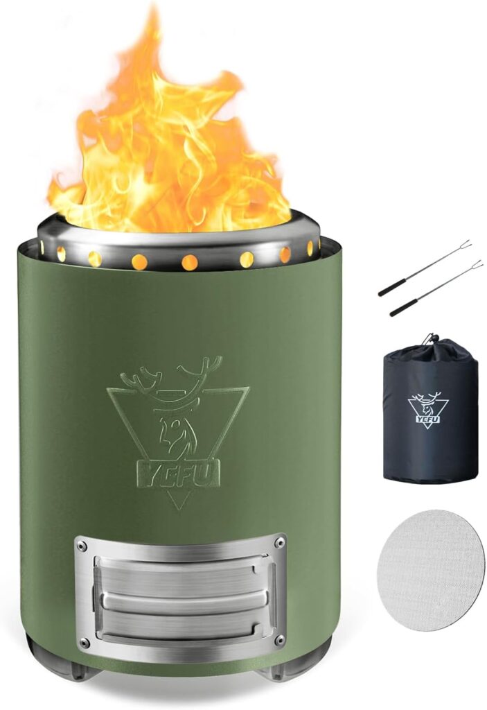 YEFU Tabletop Fire Pit 9.7 x 7.1 in, Low Smoke Camping Stove for Outdoor  Patio, Fueled by Pellets or Wood, Safe Burning Table Top Firepit, with Travel Bag  2 Mini Sticks  Fireproof Mat, Red