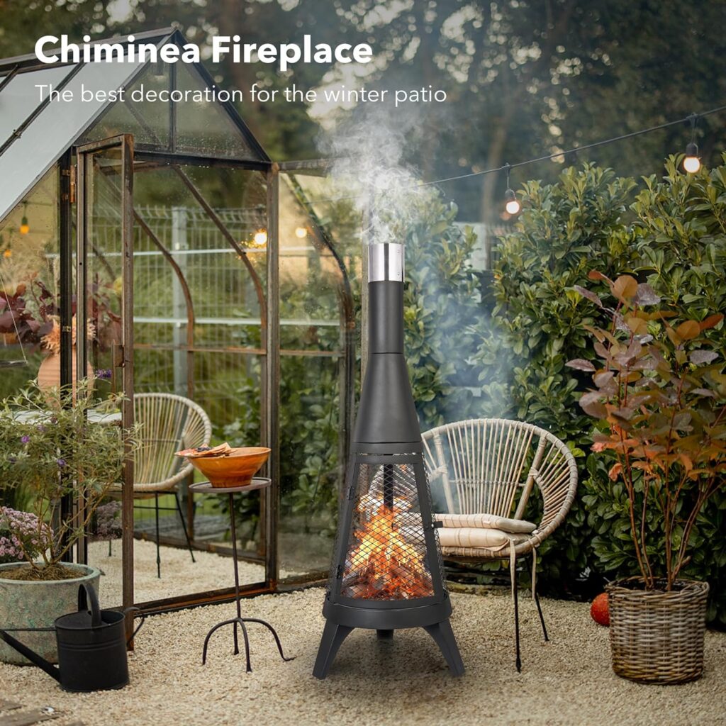 Chiminea Outdoor Fireplace, Cast Iron Chiminea 47.2 Inch Tall Outdoor Fireplace for Patio, Outdoor Wood Burning Fire Pit, Patio Metal Rocket Fireplaces, Backyard Outdoor Fire Pits