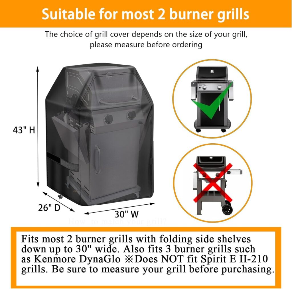 Aoretic Grill Cover 30 inch Gas BBQ-Cover, Fit Most 2 Burner Grill Waterproof Small Barbeque Cover with Velcro Straps  Adjustable Drawstring for Weber,Nexgrill,Char-Broil, Monument,Dyna-Glo,Kenmore