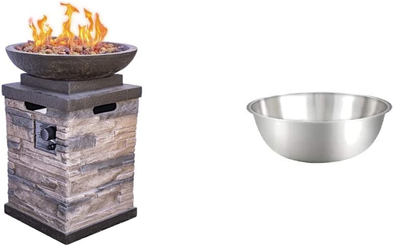 Bond Manufacturing 63172 Newcastle Propane Firebowl Column Realistic Look Firepit Heater Lava Rock 40,000 BTU Outdoor Gas Fire Pit 20 lb, Pack of 1, Natural Stone