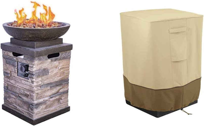 Bond Manufacturing 63172 Newcastle Propane Firebowl Column Realistic Look Firepit Heater Lava Rock 40,000 BTU Outdoor Gas Fire Pit 20 lb, Pack of 1, Natural Stone